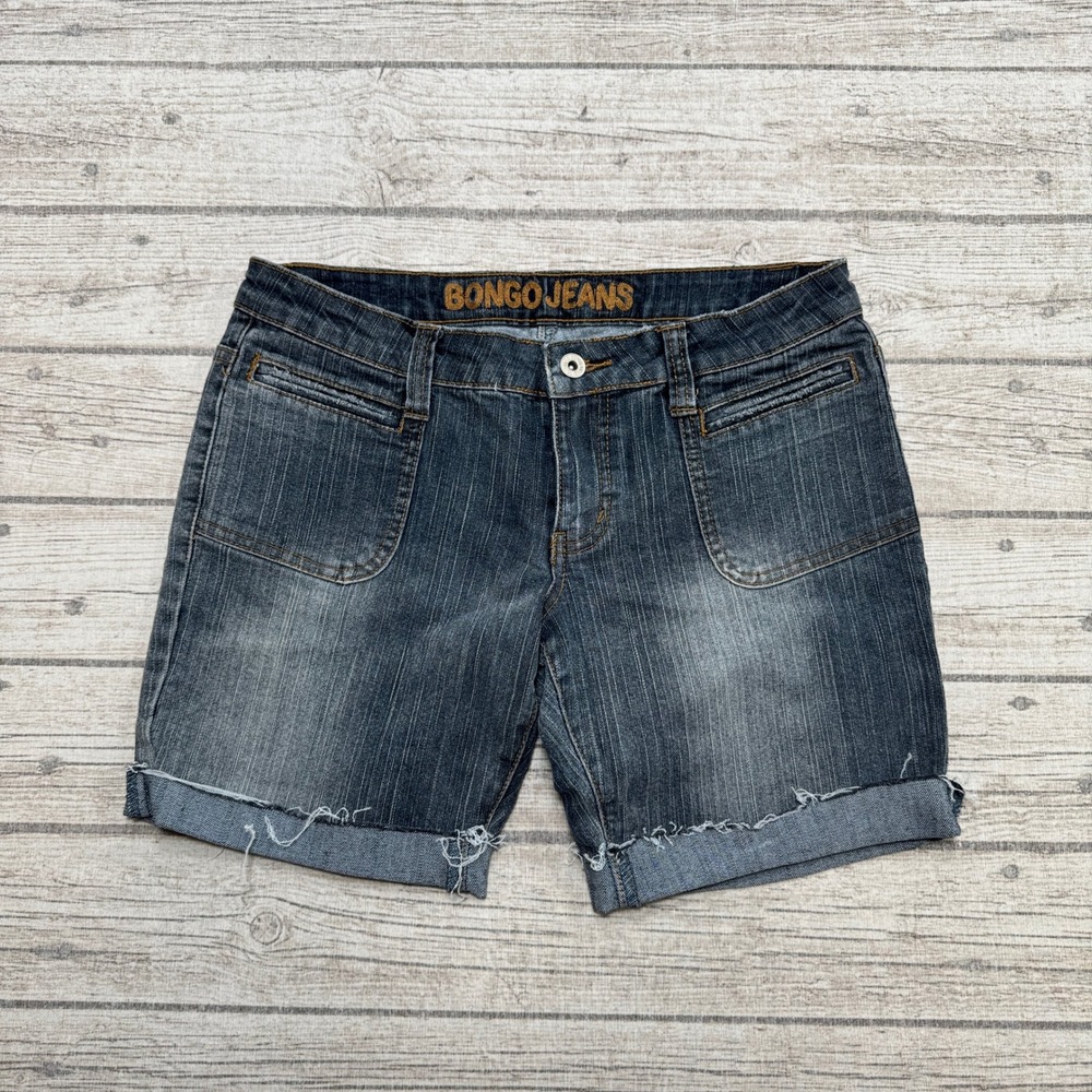 Bongo Jeans Shorts Womens 7 Blue Denim Medium Wash Cuffed Stretch Utility Rugged